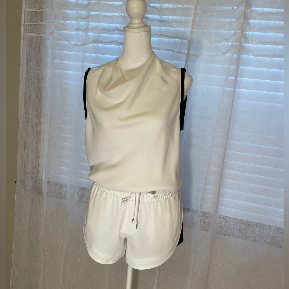 HELMUT LANG - NWOT $520 Torsion Sleeveless Jumper/Romper White & Black, Size 0